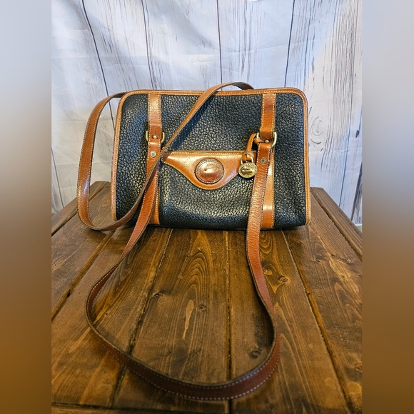 Vintage Dooney Bourke Black Tan Pebble Leather Tote Bag Purse